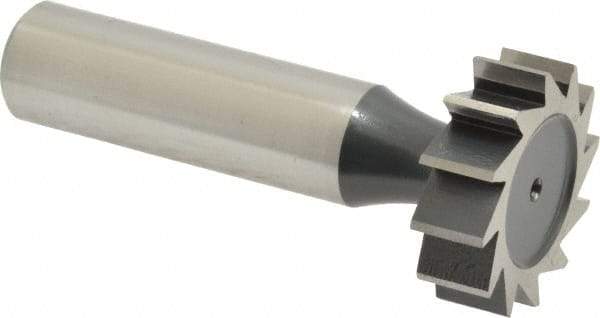 Interstate - 1" Diam x 5/16" Face Width, High Speed Steel, 12 Teeth, Shank Connection Woodruff Keyseat Cutter - Uncoated, 2-5/16" OAL x 1/2" Shank, Straight Teeth, ANSI 1008, Old Standard B - Exact Industrial Supply