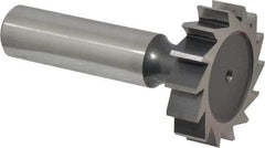 Interstate - 1-1/4" Diam x 5/16" Face Width, High Speed Steel, 14 Teeth, Shank Connection Woodruff Keyseat Cutter - Uncoated, 2-5/16" OAL x 1/2" Shank, Straight Teeth, ANSI 1010, Old Standard D - Exact Industrial Supply