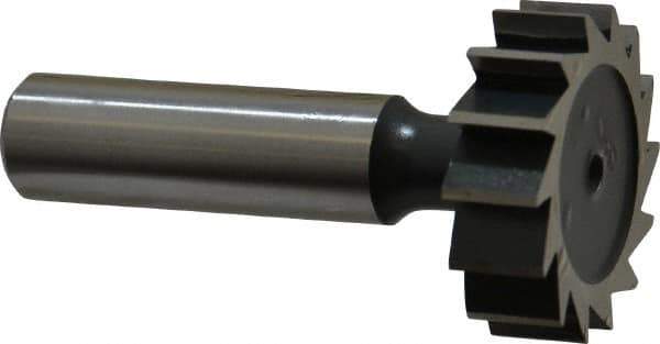 Interstate - 1-1/4" Diam x 3/8" Face Width, High Speed Steel, 14 Teeth, Shank Connection Woodruff Keyseat Cutter - Uncoated, 2-3/8" OAL x 1/2" Shank, Straight Teeth, ANSI 1210, Old Standard E - Exact Industrial Supply