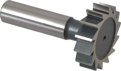 Interstate - 1-3/8" Diam x 3/8" Face Width, High Speed Steel, 14 Teeth, Shank Connection Woodruff Keyseat Cutter - Uncoated, 2-3/8" OAL x 1/2" Shank, Straight Teeth, ANSI 1211, Old Standard F - Exact Industrial Supply