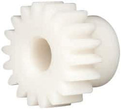 Made in USA - 20 Pitch, 0.9" Pitch Diam, 1" OD, 18 Tooth Spur Gear - 3/8" Face Width, 5/16" Bore Diam, 43/64" Hub Diam, 20° Pressure Angle, Acetal - Exact Industrial Supply