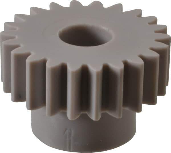 Made in USA - 20 Pitch, 1.1" Pitch Diam, 1.2" OD, 22 Tooth Spur Gear - 3/8" Face Width, 3/8" Bore Diam, 3/4" Hub Diam, 20° Pressure Angle, Acetal - Exact Industrial Supply