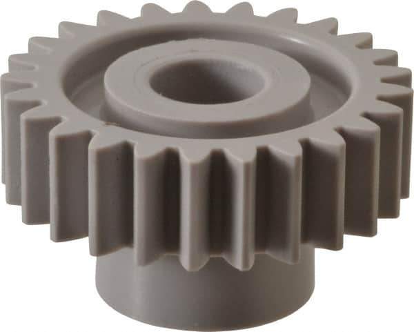 Made in USA - 20 Pitch, 1-1/4" Pitch Diam, 1.35" OD, 25 Tooth Spur Gear - 3/8" Face Width, 3/8" Bore Diam, 47/64" Hub Diam, 20° Pressure Angle, Acetal - Exact Industrial Supply