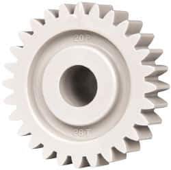 Made in USA - 20 Pitch, 1.4" Pitch Diam, 1.4" OD, 28 Tooth Spur Gear - 3/8" Face Width, 3/8" Bore Diam, 47/64" Hub Diam, 20° Pressure Angle, Acetal - Exact Industrial Supply