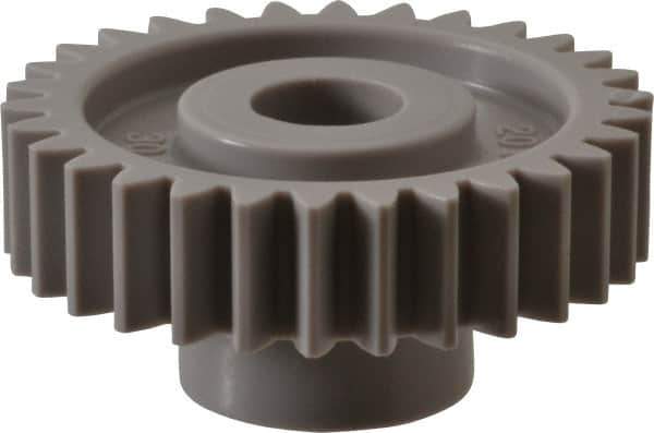 Made in USA - 20 Pitch, 1-1/2" Pitch Diam, 1.6" OD, 30 Tooth Spur Gear - 3/8" Face Width, 3/8" Bore Diam, 47/64" Hub Diam, 20° Pressure Angle, Acetal - Exact Industrial Supply