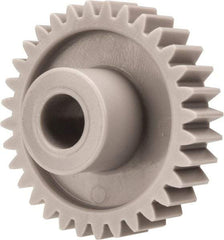 Made in USA - 20 Pitch, 1.6" Pitch Diam, 1.7" OD, 32 Tooth Spur Gear - 3/8" Face Width, 3/8" Bore Diam, 47/64" Hub Diam, 20° Pressure Angle, Acetal - Exact Industrial Supply