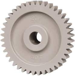 Made in USA - 20 Pitch, 2" Pitch Diam, 2.1" OD, 40 Tooth Spur Gear - 3/8" Face Width, 3/8" Bore Diam, 47/64" Hub Diam, 20° Pressure Angle, Acetal - Exact Industrial Supply