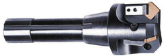 APT - 15° Lead Angle, 2-1/2" Max Cut Diam, 2-1/2" Min Cut Diam, 0.4063" Max Depth of Cut, Indexable Chamfer and Angle End Mill - 5 Inserts, SPG, SPU Insert Style, 5" OAL, Taper Shank - Exact Industrial Supply