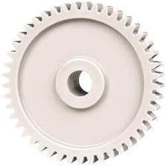 Made in USA - 20 Pitch, 2-1/4" Pitch Diam, 2.35" OD, 45 Tooth Spur Gear - 3/8" Face Width, 3/8" Bore Diam, 47/64" Hub Diam, 20° Pressure Angle, Acetal - Exact Industrial Supply