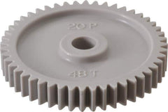 Made in USA - 20 Pitch, 2.4" Pitch Diam, 2-1/2" OD, 48 Tooth Spur Gear - 3/8" Face Width, 3/8" Bore Diam, 47/64" Hub Diam, 20° Pressure Angle, Acetal - Exact Industrial Supply