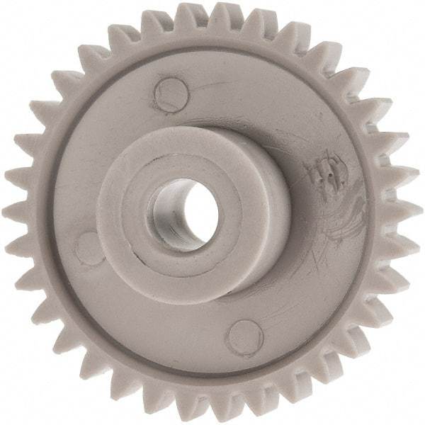 Made in USA - 24 Pitch, 1.416" Pitch Diam, 1-1/2" OD, 34 Tooth Spur Gear - 1/4" Face Width, 1/4" Bore Diam, 39/64" Hub Diam, 20° Pressure Angle, Acetal - Exact Industrial Supply