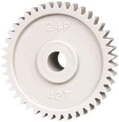 Made in USA - 48 Pitch, 1-3/4" Pitch Diam, 1.833" OD, 42 Tooth Spur Gear - 1/4" Face Width, 5/16" Bore Diam, 43/64" Hub Diam, 20° Pressure Angle, Acetal - Exact Industrial Supply