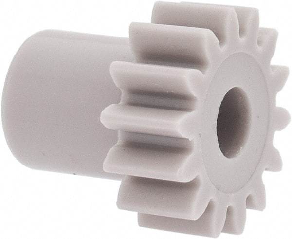 Made in USA - 32 Pitch, 7/16" Pitch Diam, 1/2" OD, 14 Tooth Spur Gear - 3/16" Face Width, 5/32" Bore Diam, 5/16" Hub Diam, 20° Pressure Angle, Acetal - Exact Industrial Supply