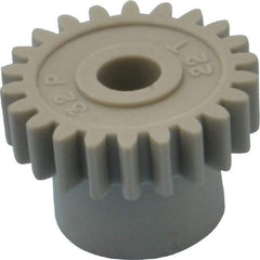 Made in USA - 32 Pitch, 11/16" Pitch Diam, 3/4" OD, 22 Tooth Spur Gear - 3/16" Face Width, 3/16" Bore Diam, 1/2" Hub Diam, 20° Pressure Angle, Acetal - Exact Industrial Supply