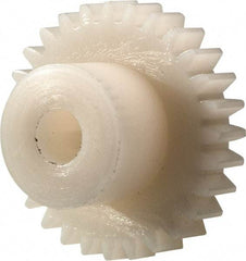 Made in USA - 32 Pitch, 7/8" Pitch Diam, 15/16" OD, 28 Tooth Spur Gear - 3/16" Face Width, 3/16" Bore Diam, 1/2" Hub Diam, 20° Pressure Angle, Acetal - Exact Industrial Supply