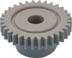 Made in USA - 32 Pitch, 1" Pitch Diam, 1-1/16" OD, 32 Tooth Spur Gear - 3/16" Face Width, 1/4" Bore Diam, 5/8" Hub Diam, 20° Pressure Angle, Acetal - Exact Industrial Supply