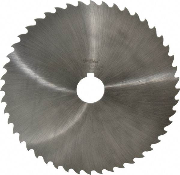 Value Collection - 8" Diam x 1/8" Blade Thickness x 1-1/4" Arbor Hole Diam, 48 Tooth Slitting and Slotting Saw - Arbor Connection, Right Hand, Uncoated, High Speed Steel, Concave Ground, Contains Keyway - Exact Industrial Supply