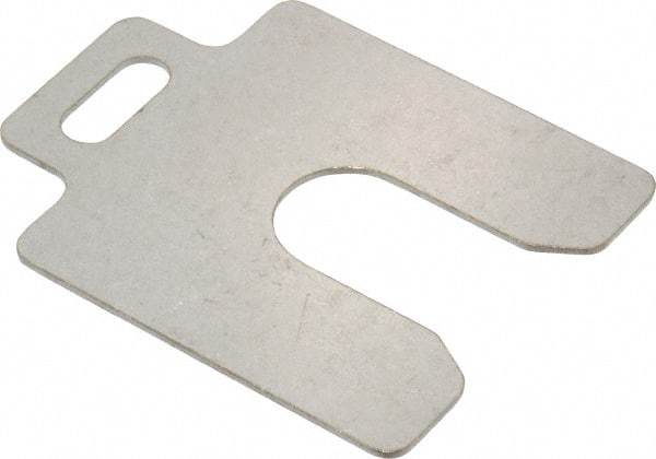 Made in USA - 10 Piece, 2 Inch Long x 2 Inch Wide x 0.05 Inch Thick, Slotted Shim Stock - Stainless Steel, 5/8 Inch Wide Slot - Exact Industrial Supply