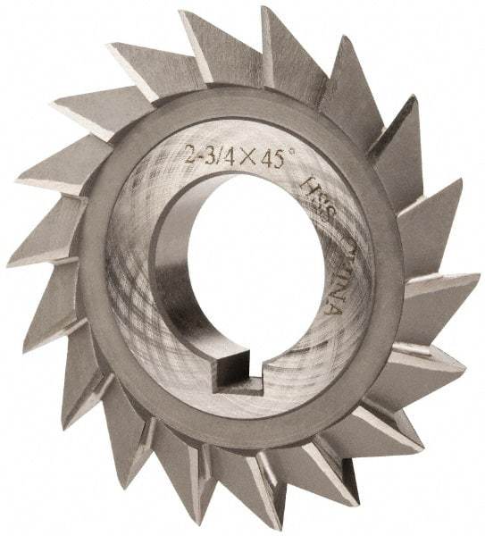 Value Collection - 2-3/4" Diam x 1/2" Width of Cut, 45° Included Angle, Arbor Connection, High Speed Steel Single Angle Cutter - Right Hand Cut, Oxide Finish - Exact Industrial Supply