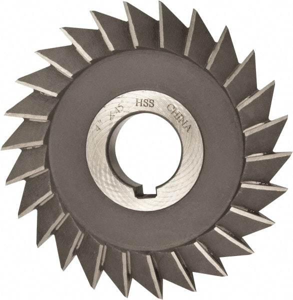 Value Collection - 4" Diam x 1/2" Width of Cut, 45° Included Angle, Arbor Connection, High Speed Steel Single Angle Cutter - Right Hand Cut, Oxide Finish - Exact Industrial Supply