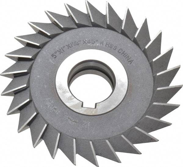 Value Collection - 5" Diam x 1" Width of Cut, 45° Included Angle, Arbor Connection, High Speed Steel Single Angle Cutter - Right Hand Cut, Oxide Finish - Exact Industrial Supply