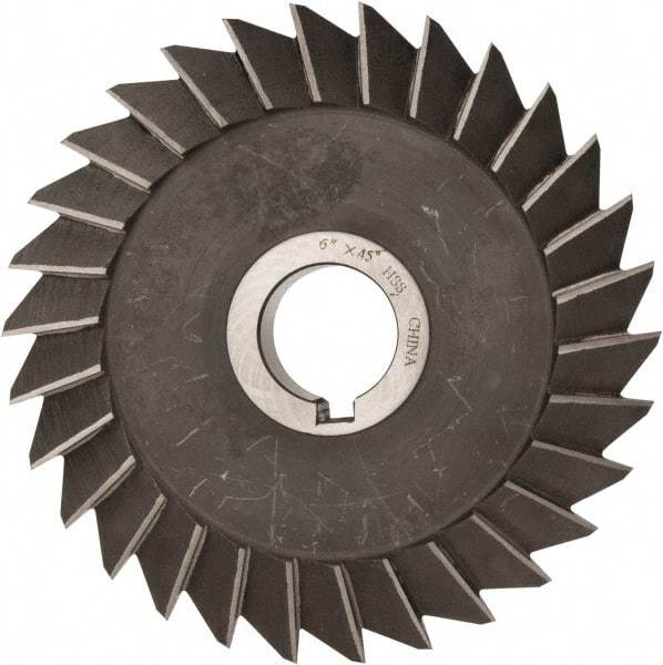 Value Collection - 6" Diam x 1" Width of Cut, 45° Included Angle, Arbor Connection, High Speed Steel Single Angle Cutter - Right Hand Cut, Oxide Finish - Exact Industrial Supply