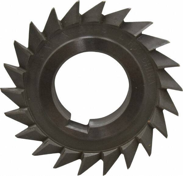 Value Collection - 3" Diam x 1/2" Width of Cut, 45° Included Angle, Arbor Connection, High Speed Steel Single Angle Cutter - Left Hand Cut, Oxide Finish - Exact Industrial Supply