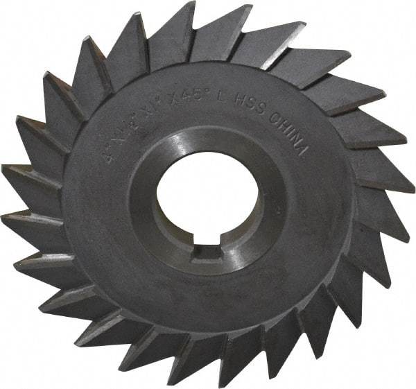 Value Collection - 4" Diam x 1/2" Width of Cut, 45° Included Angle, Arbor Connection, High Speed Steel Single Angle Cutter - Left Hand Cut, Oxide Finish - Exact Industrial Supply