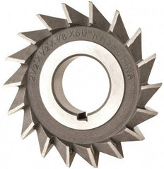 Value Collection - 2-1/2" Diam x 1/2" Width of Cut, 60° Included Angle, Arbor Connection, High Speed Steel Single Angle Cutter - Right Hand Cut, Uncoated - Exact Industrial Supply