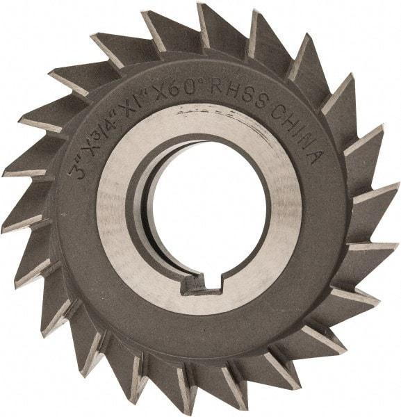 Value Collection - 3" Diam x 3/4" Width of Cut, 60° Included Angle, Arbor Connection, High Speed Steel Single Angle Cutter - Right Hand Cut, Oxide Finish - Exact Industrial Supply