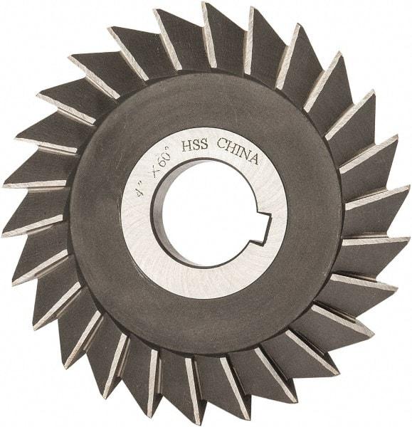 Value Collection - 4" Diam x 1/2" Width of Cut, 60° Included Angle, Arbor Connection, High Speed Steel Single Angle Cutter - Right Hand Cut, Oxide Finish - Exact Industrial Supply