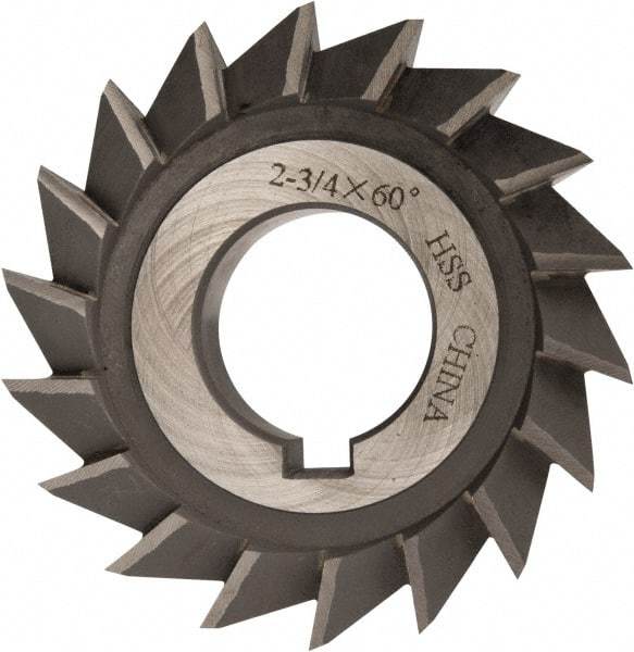 Value Collection - 2-3/4" Diam x 1/2" Width of Cut, 60° Included Angle, Arbor Connection, High Speed Steel Single Angle Cutter - Left Hand Cut, Oxide Finish - Exact Industrial Supply