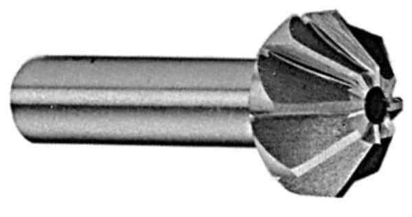 Made in USA - 1-1/4" Large x 1/2" Small Diam, 25/32" Width of Cut, 60° Included Angle, 10 Teeth, High Speed Steel Face Angle Cutter - 5/8" Shank Diam, 2-21/32" Overall Length, Weldon Flat - Exact Industrial Supply