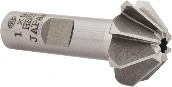 Interstate - 1" Large x 3/8" Small Diam, 7/16" Width of Cut, 90° Included Angle, High Speed Steel Face Angle Cutter - 1/2" Shank Diam, 2-3/16" Overall Length, Weldon Flat - Exact Industrial Supply