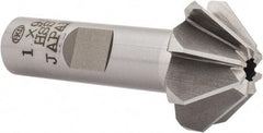 Interstate - 1" Large x 3/8" Small Diam, 7/16" Width of Cut, 90° Included Angle, High Speed Steel Face Angle Cutter - 1/2" Shank Diam, 2-3/16" Overall Length, Weldon Flat - Exact Industrial Supply