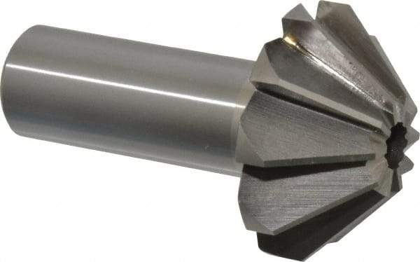 Interstate - 1-5/8" Large x 5/8" Small Diam, 11/16" Width of Cut, 90° Included Angle, High Speed Steel Face Angle Cutter - 3/4" Shank Diam, 2-11/16" Overall Length, Weldon Flat - Exact Industrial Supply