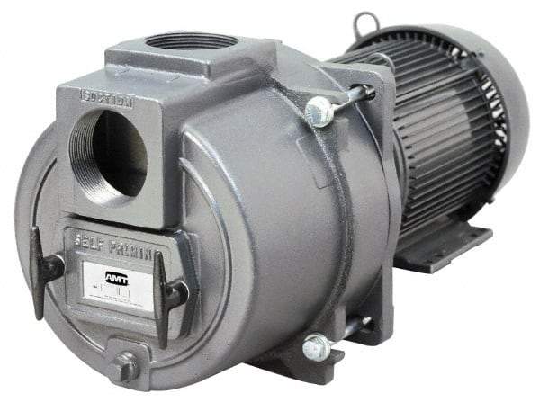 American Machine & Tool - 230/460 Volt, 22/11 Amp, 3 Phase, 7-1/2 HP, Self Priming Sewage Trash Pump - 184JM Frame, 3 Inch Inlet, TEFC Motor, Cast Iron Housing, Stainless Steel Impeller, Buna N Seal - Exact Industrial Supply