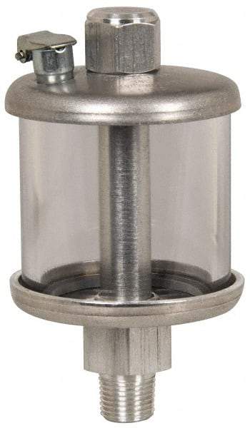 LDI Industries - 1 Outlet, Polymer Bowl, 40.7 mL No Flow Control Oil Reservoir - 1/4 NPTF Outlet, 1-3/4" Diam x 2-61/64" High, 60°C Max - Exact Industrial Supply