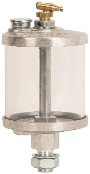 LDI Industries - 1 Outlet, Acrylic Bowl, Manual-Adjustable Oil Reservoir - 5/6-18 Straight Outlet, 4-1/4" Diam x 8-1/4" High - Exact Industrial Supply