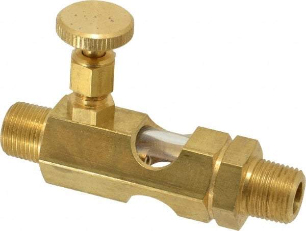 LDI Industries - 3/8 Outlet Thread, 3/8 Inlet Thread, Brass, Straight Valve, Oil Reservoir Needle Valve - 1 Outlet, MNPTF Inlet Thread, MNPTF Outlet Thread - Exact Industrial Supply