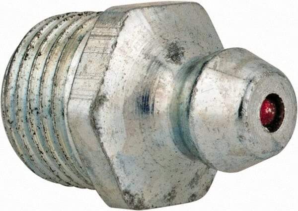 Alemite - Straight Head Angle, 1/8 PTF Steel Standard Grease Fitting - 7/16" Hex, 11/16" Overall Height, 19/64" Shank Length, 10,000 Operating psi, Zinc Plated Finish - Exact Industrial Supply