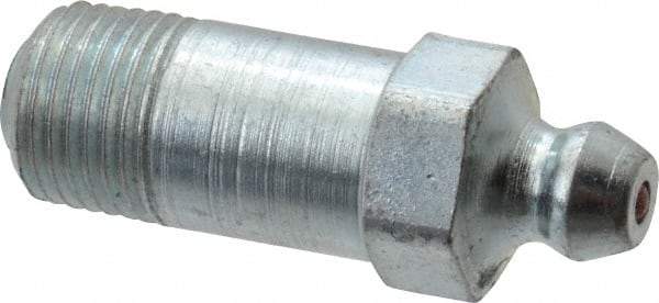 Alemite - Straight Head Angle, 1/8 PTF Steel Standard Grease Fitting - 7/16" Hex, 1-1/4" Overall Height, 25/32" Shank Length, 10,000 Operating psi, Zinc Plated Finish - Exact Industrial Supply