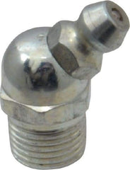 Alemite - 45° Head Angle, 1/8 PTF Steel Standard Grease Fitting - 7/16" Hex, 57/64" Overall Height, 19/64" Shank Length, 10,000 Operating psi, Zinc Plated Finish - Exact Industrial Supply