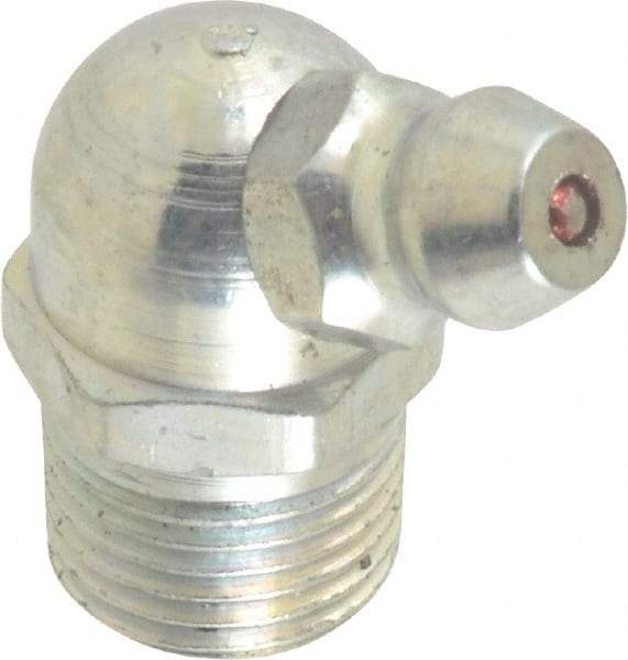 Alemite - 65° Head Angle, 1/8 PTF Steel Standard Grease Fitting - 7/16" Hex, 27/32" Overall Height, 19/64" Shank Length, 10,000 Operating psi, Zinc Plated Finish - Exact Industrial Supply