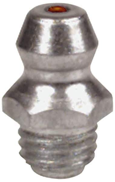 Alemite - Straight Head Angle, 1/4-28 Taper Carbon Steel Taper Thread Grease Fitting - 5/16" Hex, 11/16" Overall Height, 23/64" Shank Length, 10,000 Operating psi, Zinc Plated Finish - Exact Industrial Supply