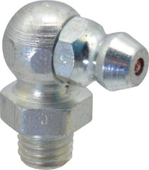 Alemite - 90° Head Angle, 1/4-28 Taper Steel Taper Thread Grease Fitting - 3/8" Hex, 3/4" Overall Height, 13/64" Shank Length, 10,000 Operating psi, Zinc Plated Finish - Exact Industrial Supply