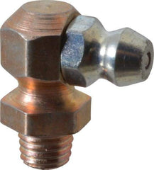 Alemite - 90° Head Angle, 1/4-28 Taper Nickel/Copper Thread-Forming Grease Fitting - 3/8" Hex, 3/4" Overall Height, Zinc Plated Finish - Exact Industrial Supply