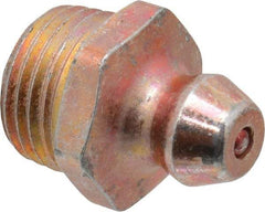 Alemite - Straight Head Angle, 1/8 Taper Nickel/Copper Thread-Forming Grease Fitting - 7/16" Hex, 0.62" Overall Height, Zinc Plated Finish - Exact Industrial Supply