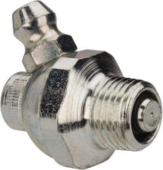 Alemite - 60° Head Angle, 1/8 PTF Nickel/Copper Shut-Off Grease Fitting - 5/8" Hex, 1" Overall Height, 17/64" Shank Length, Zinc Plated Finish - Exact Industrial Supply