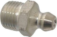 Alemite - Straight Head Angle, 1/8 PTF Stainless Steel Standard Grease Fitting - 7/16" Hex, 3/4" Overall Height, 5/16" Shank Length - Exact Industrial Supply